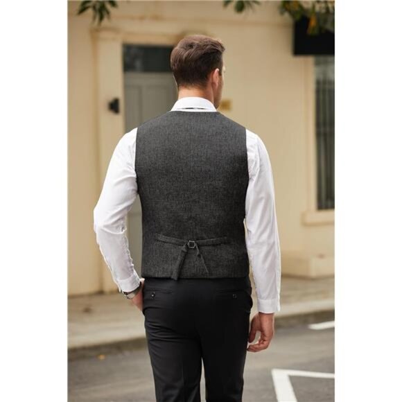 Men's Casual Business Vests Lightweight Waistcoat Slim Fit Suit Vest - Picture 6 of 6